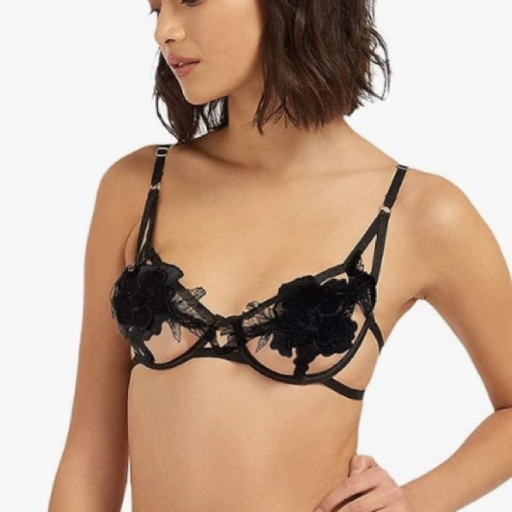 Bluebella Black Floral Applique Sheer Underwire Bra